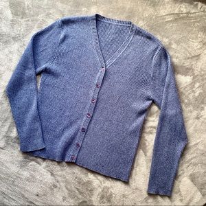 Thrifted | dark blue grey ribbed v-neck cardigan